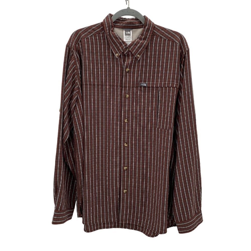 The North Face Brown/Red/White Plaid Long Sleeve Shirt Men's Size XL